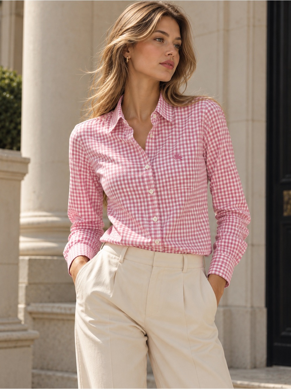 Burberry Brit Pink Gingham Check Shirt Small Long Sleeve Preppy Quiet Luxury